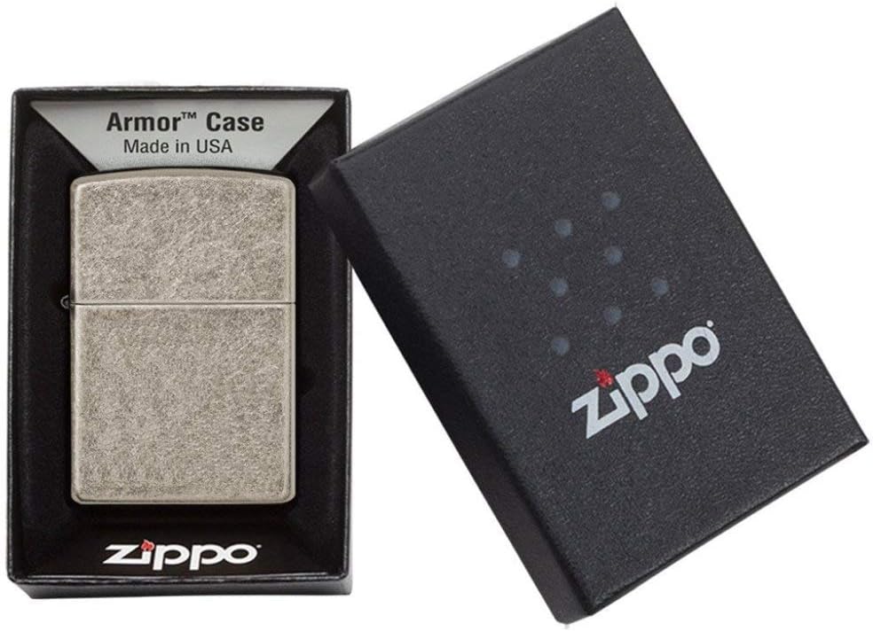 Zippo Armor Pocket Lighter, Antique Silver Plate