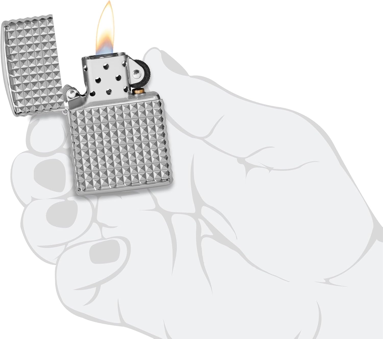 Zippo Lighter: Armor MultiCut Geometric Diamond Design - High Polish Chrome 48880