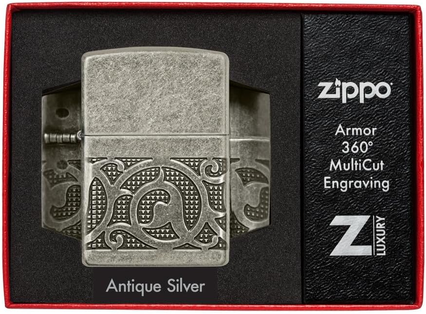 Zippo Pattern Armor Antique Silver Pocket Lighter