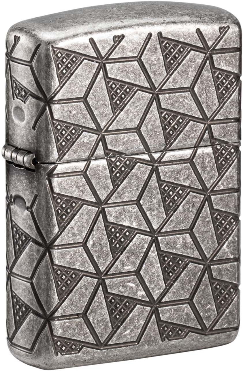 Zippo Lighter: Armor MultiCut Geometric Deep Carve - Antique Silver 49883