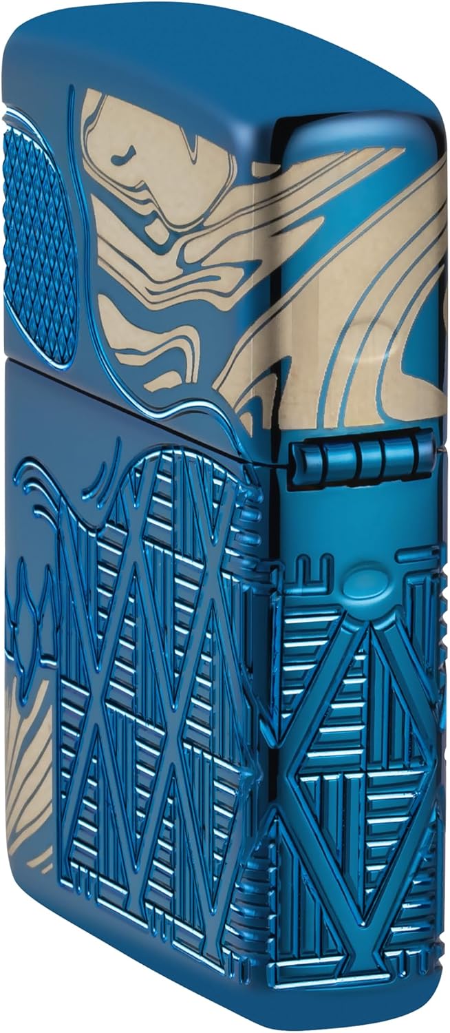 Zippo Armor High Polish Blue Skull Design Pocket Lighter