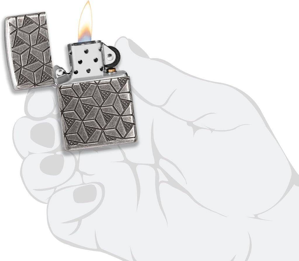 Zippo Lighter: Armor MultiCut Geometric Deep Carve - Antique Silver 49883