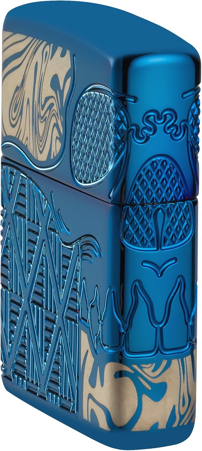 Zippo Armor High Polish Blue Skull Design Pocket Lighter