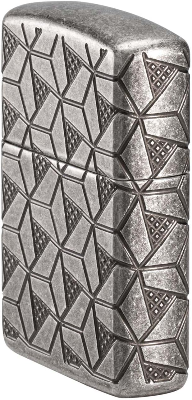 Zippo Lighter: Armor MultiCut Geometric Deep Carve - Antique Silver 49883