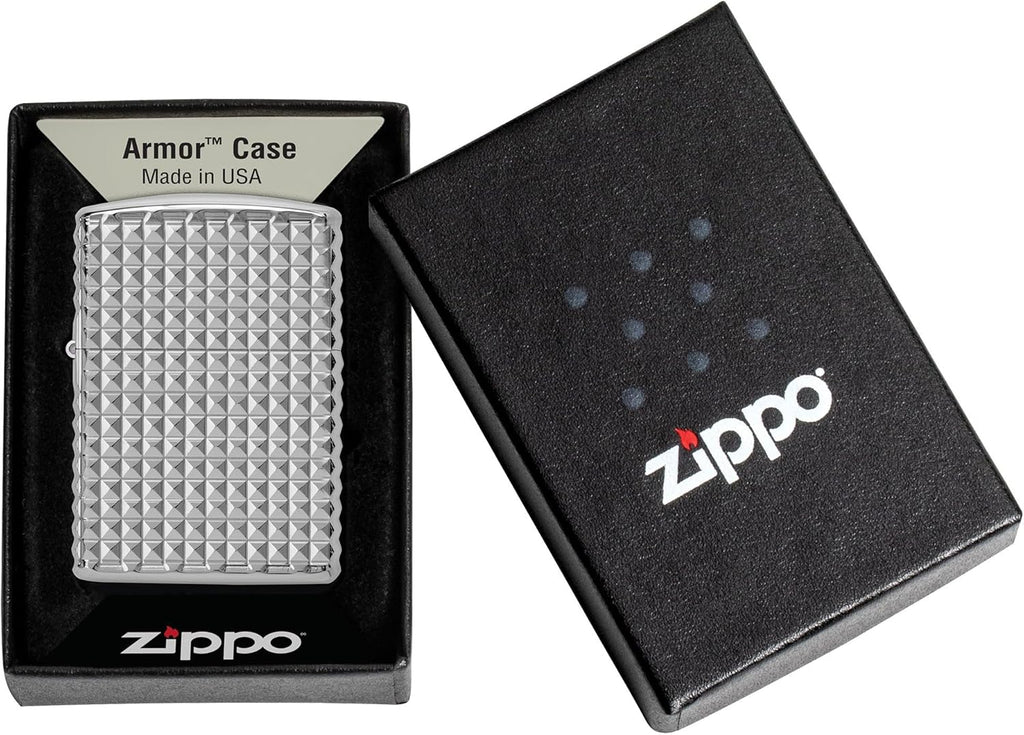 Zippo Lighter: Armor MultiCut Geometric Diamond Design - High Polish Chrome 48880