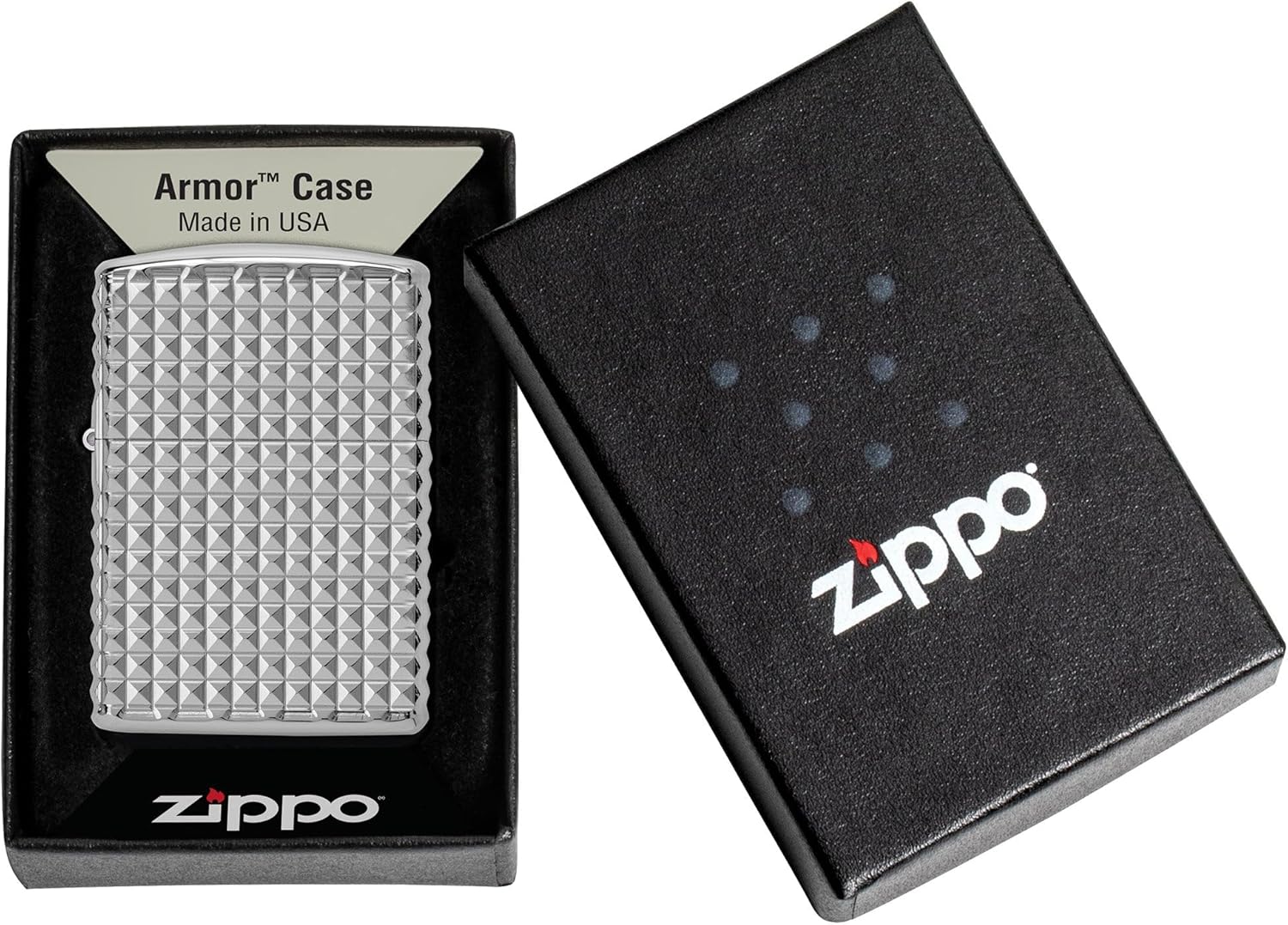 Zippo Lighter: Armor MultiCut Geometric Diamond Design - High Polish Chrome 48880