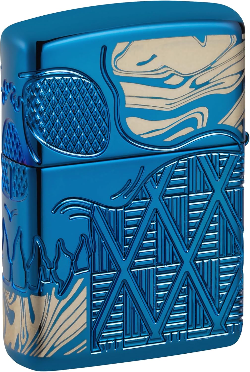 Zippo Armor High Polish Blue Skull Design Pocket Lighter