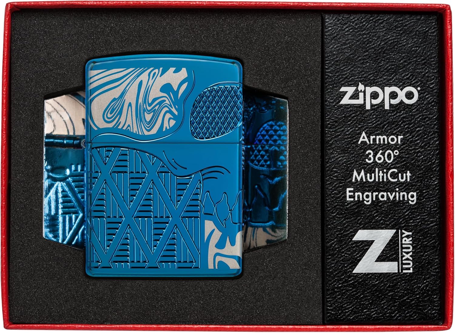 Zippo Armor High Polish Blue Skull Design Pocket Lighter
