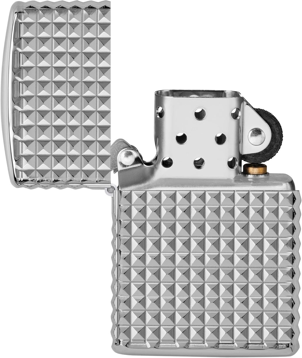 Zippo Lighter: Armor MultiCut Geometric Diamond Design - High Polish Chrome 48880