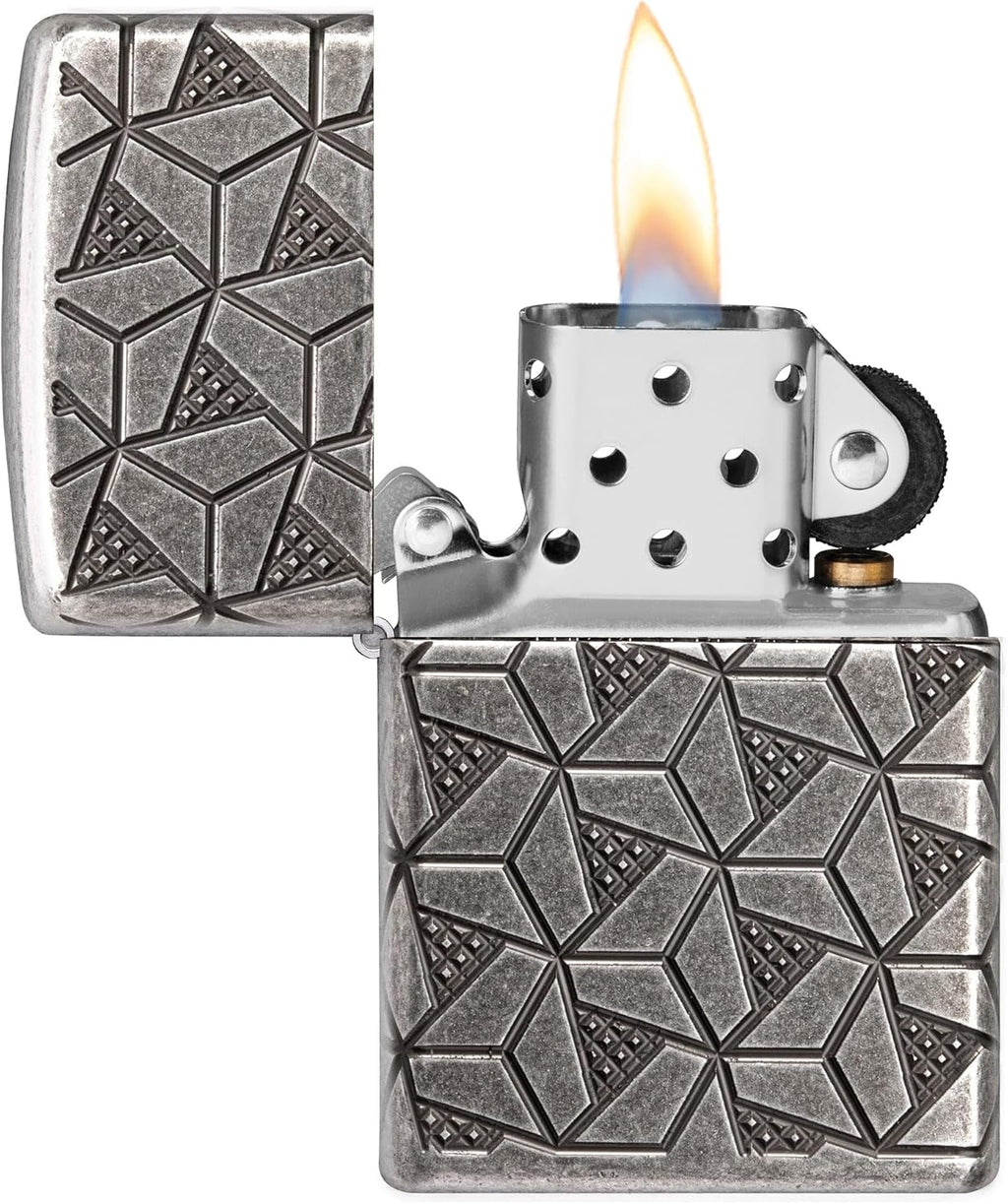 Zippo Lighter: Armor MultiCut Geometric Deep Carve - Antique Silver 49883