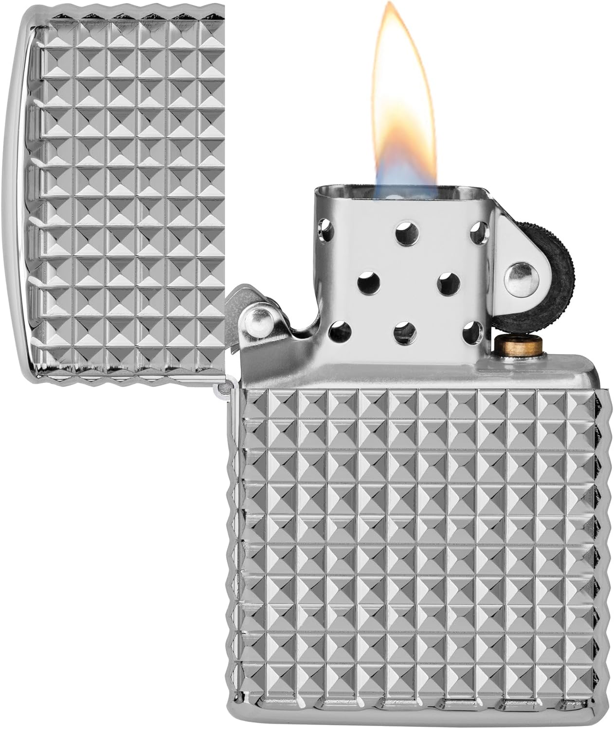 Zippo Lighter: Armor MultiCut Geometric Diamond Design - High Polish Chrome 48880